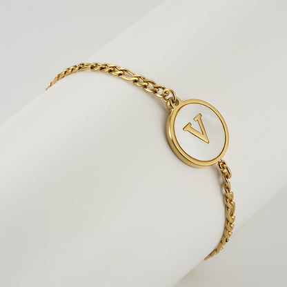 Simple Style Round Letter Stainless Steel Bracelets Gold Plated Shell Stainless Steel Bracelets