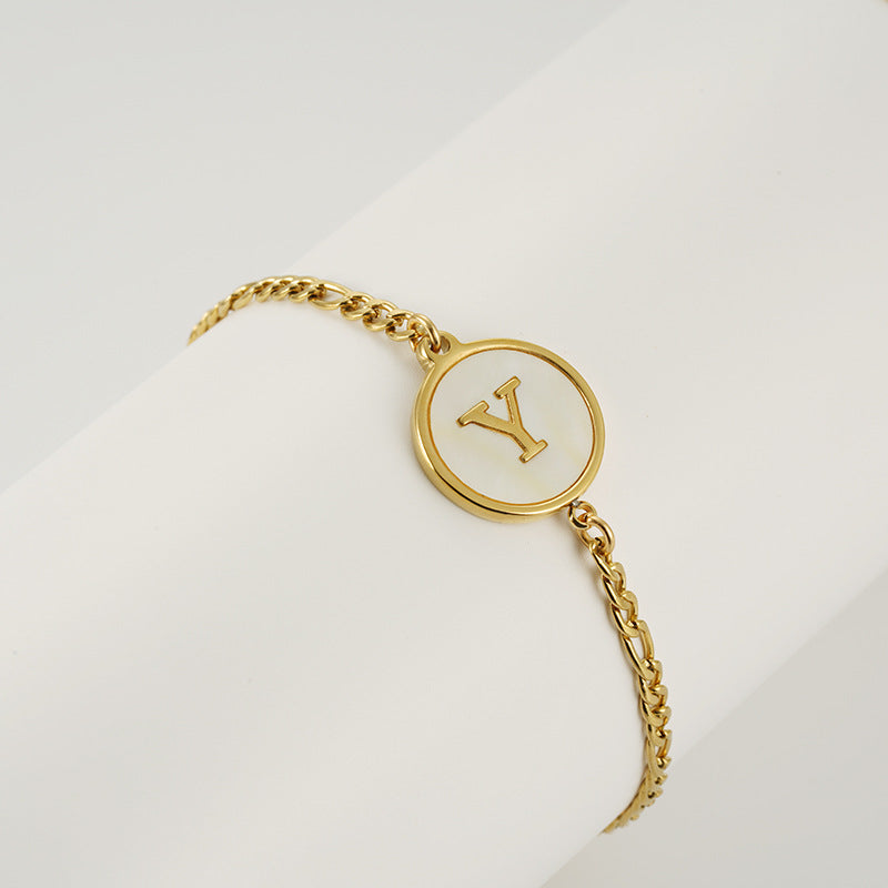 Simple Style Round Letter Stainless Steel Bracelets Gold Plated Shell Stainless Steel Bracelets