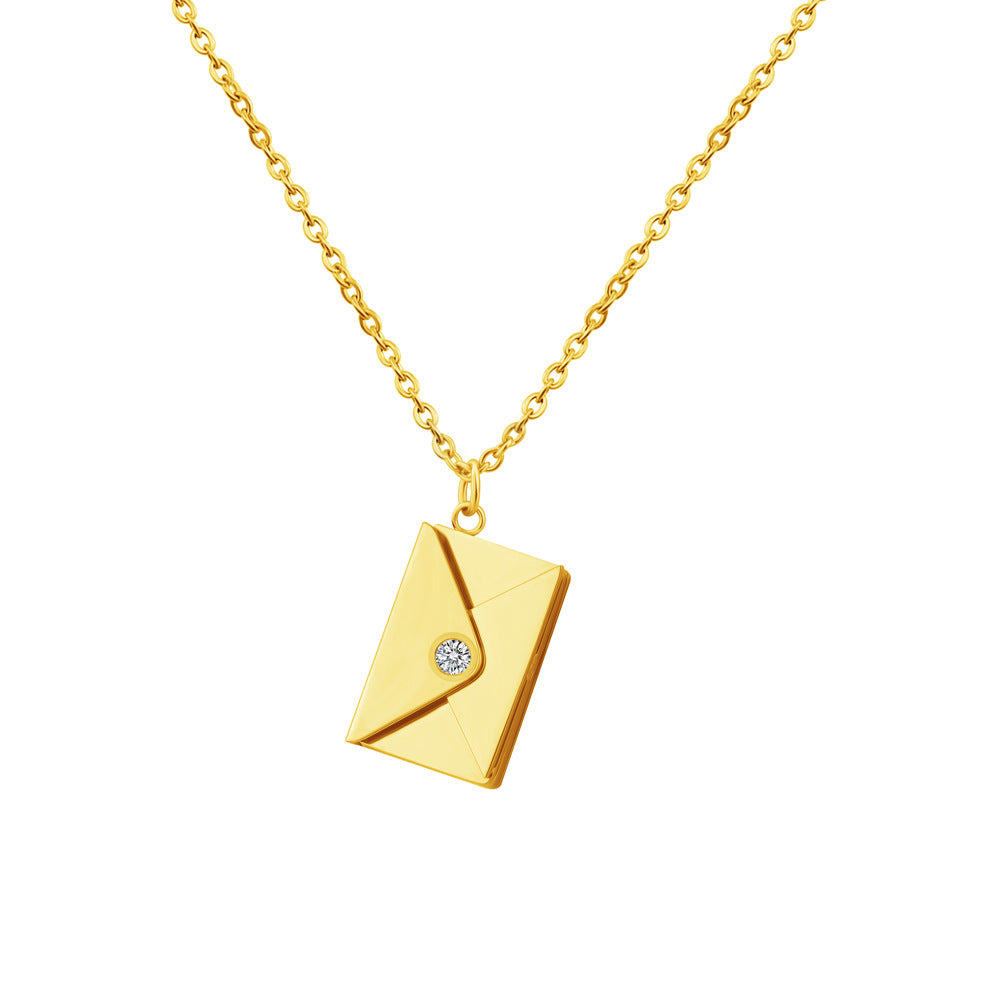 Fashion Envelope Stainless Steel Pendant Necklace Plating Inlay Artificial Diamond Stainless Steel Necklaces