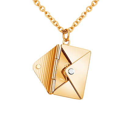 Fashion Envelope Stainless Steel Pendant Necklace Plating Inlay Artificial Diamond Stainless Steel Necklaces