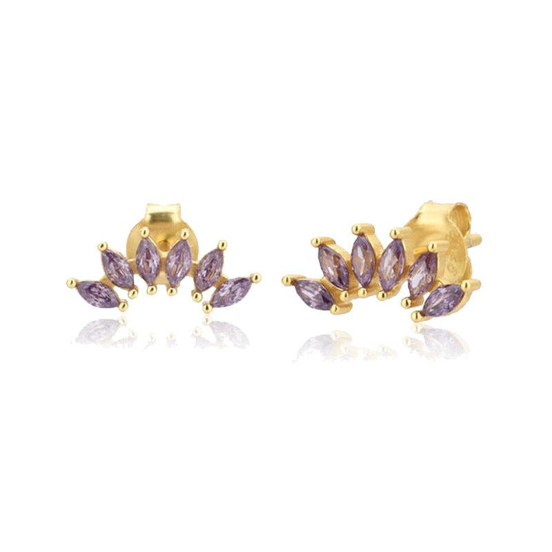 Simple Style Leaf Copper Ear Studs Gold Plated Zircon Copper Earrings