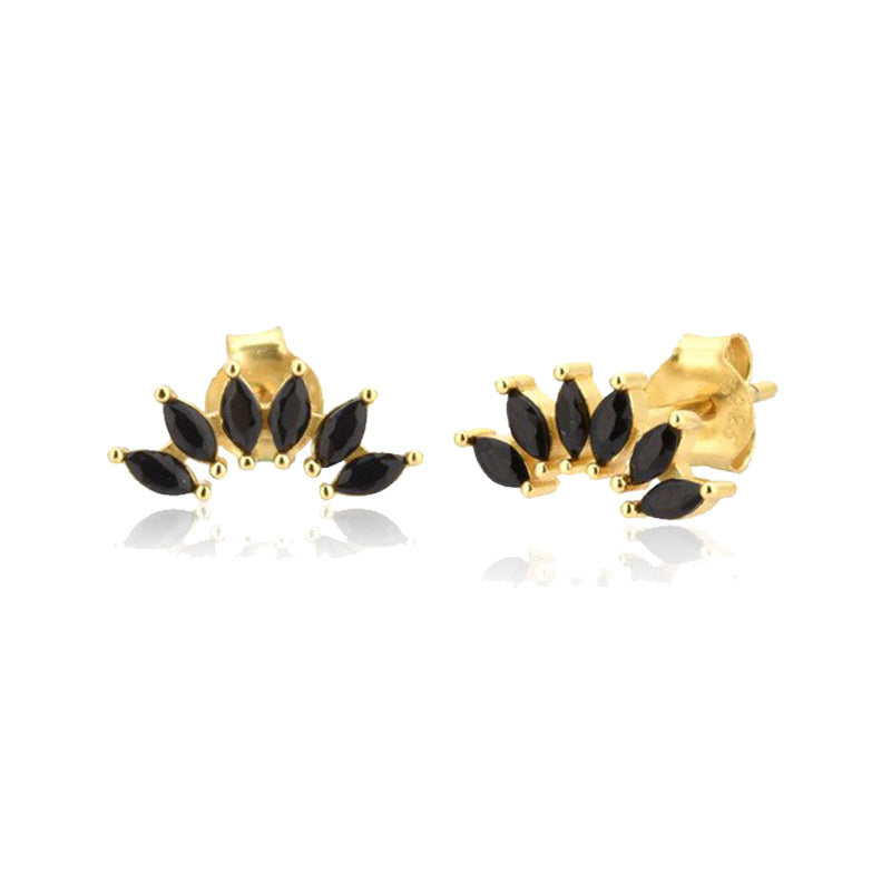 Simple Style Leaf Copper Ear Studs Gold Plated Zircon Copper Earrings