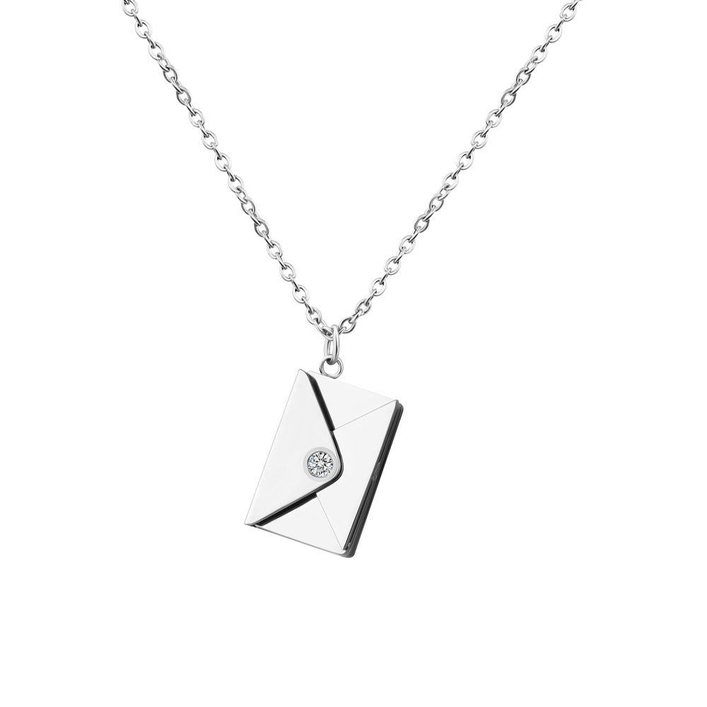 Fashion Envelope Stainless Steel Pendant Necklace Plating Inlay Artificial Diamond Stainless Steel Necklaces