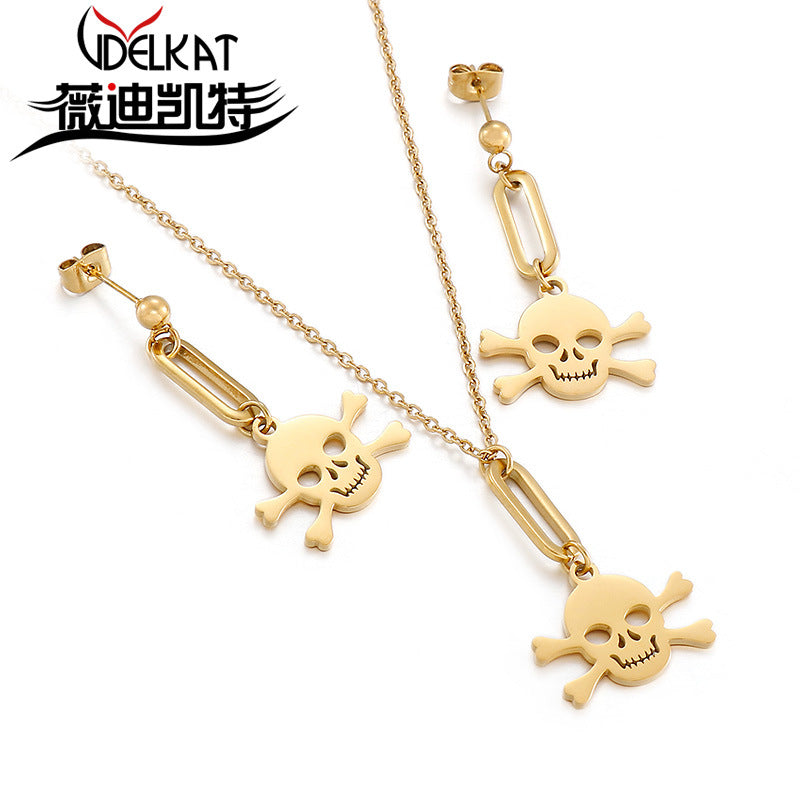 Creative Skull Pendant Necklace Earrings Stainless Steel Jewelry