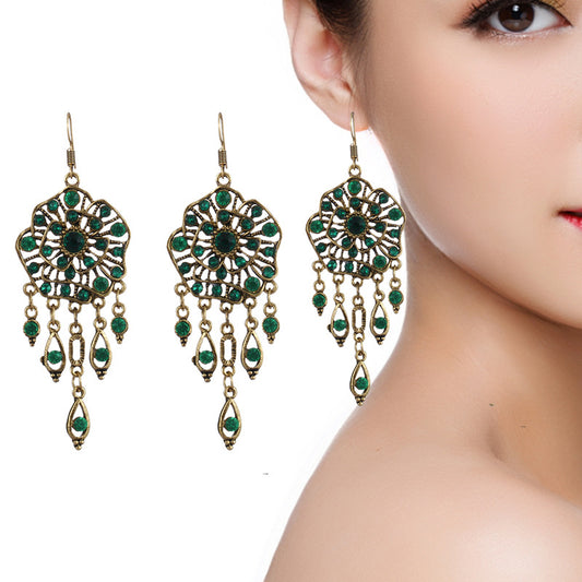 1 Pair Chinoiserie Flower Alloy Plating Inlay Artificial Gemstones Women's Drop Earrings