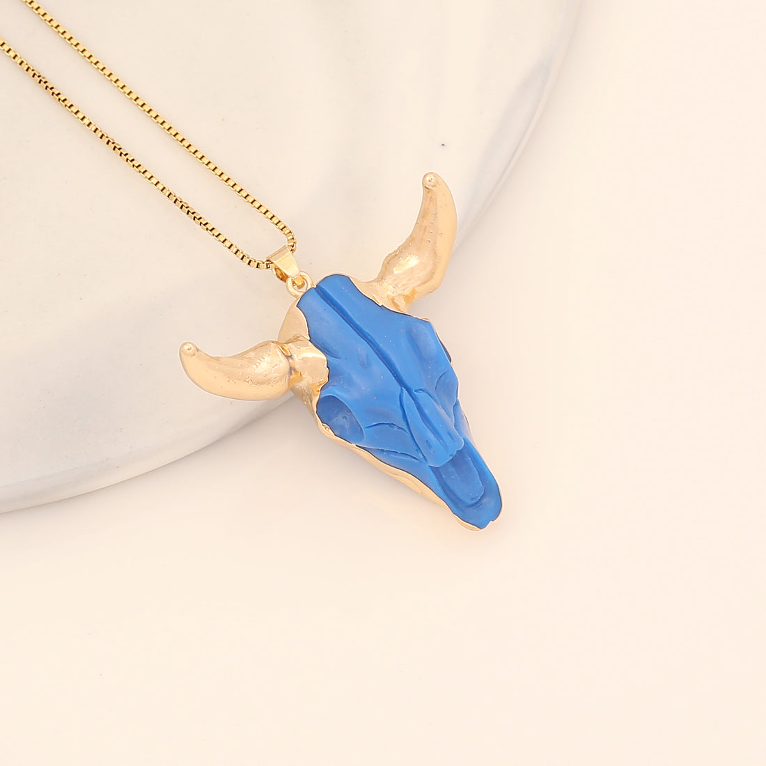 Bohemian Cattle Stainless Steel Gold Plated Resin Pendant Necklace