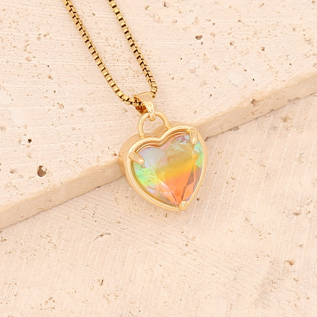 Fashion Heart Shape Stainless Steel Pendant Necklace Gold Plated Artificial Crystal Stainless Steel Necklaces 1 Piece