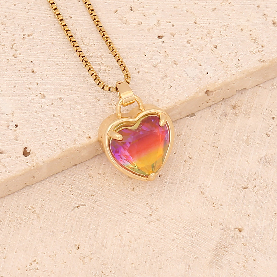 Fashion Heart Shape Stainless Steel Pendant Necklace Gold Plated Artificial Crystal Stainless Steel Necklaces 1 Piece