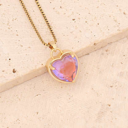 Fashion Heart Shape Stainless Steel Pendant Necklace Gold Plated Artificial Crystal Stainless Steel Necklaces 1 Piece