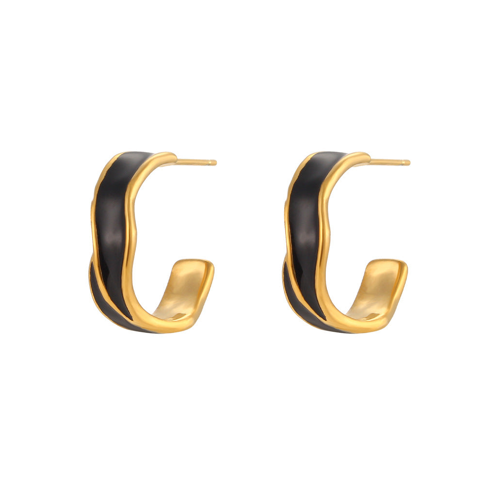 Fashion C Shape Enamel Plating Stainless Steel Gold Plated Hoop Earrings