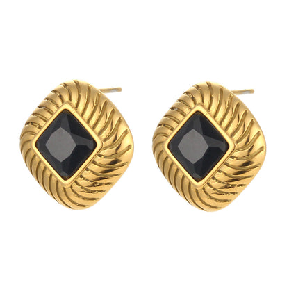 Fashion Square Plating Inlay Stainless Steel Zircon Gold Plated Ear Studs