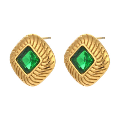 Fashion Square Plating Inlay Stainless Steel Zircon Gold Plated Ear Studs