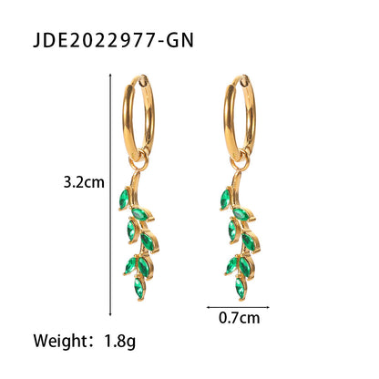 Fashion Leaves Plating 316 Stainless Steel  Zircon Drop Earrings