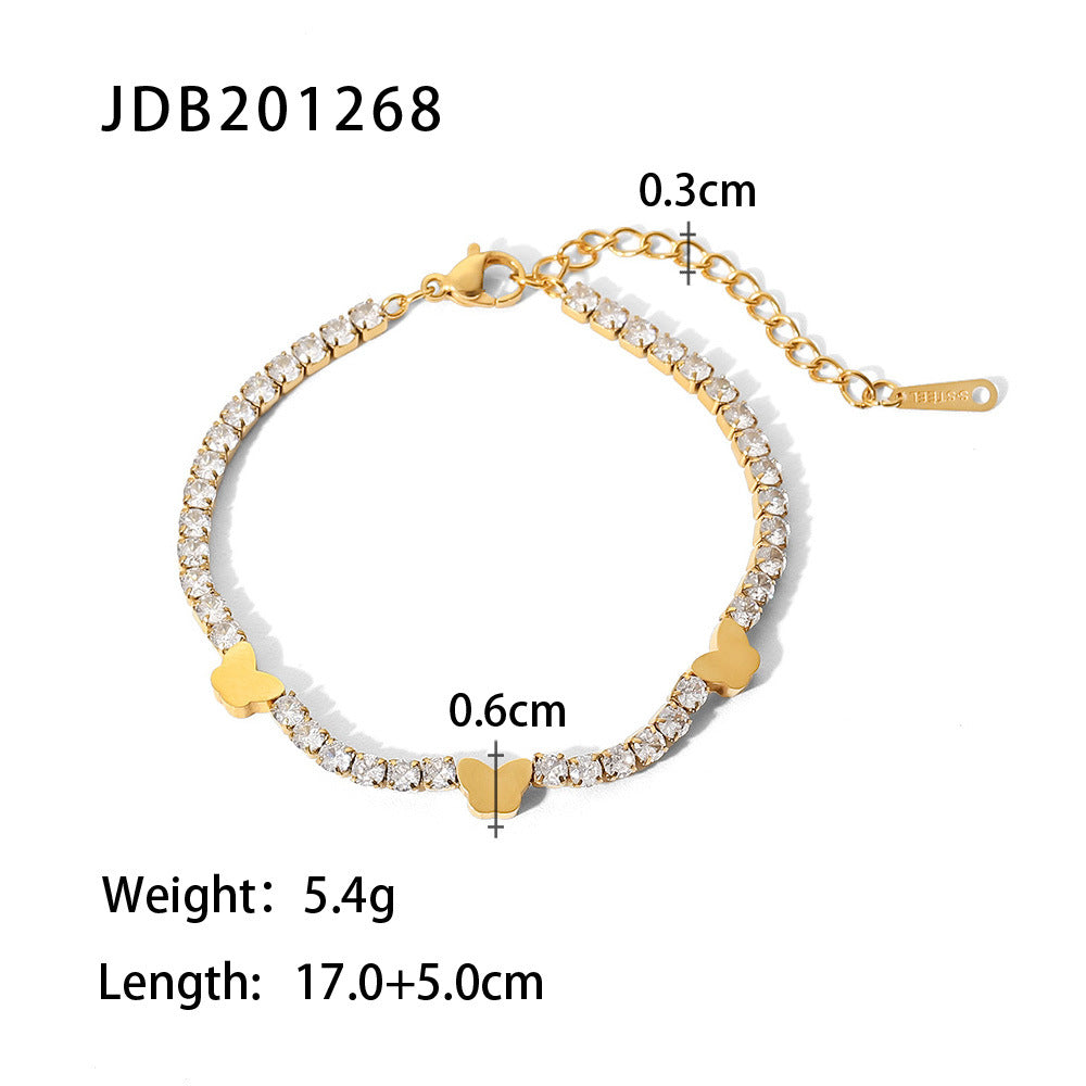 Fashion Geometric Stainless Steel Inlay Zircon Gold Plated Bracelets