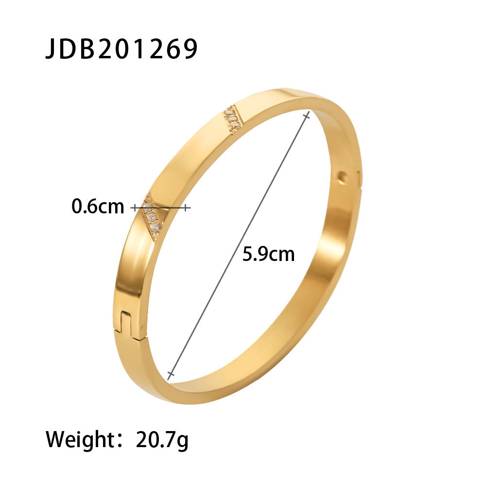 Simple Style Geometric Stainless Steel Plating Zircon Gold Plated Bangle
