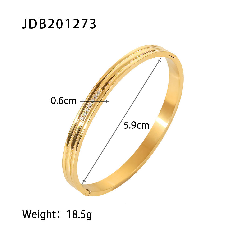 Simple Style Geometric Stainless Steel Plating Zircon Gold Plated Bangle