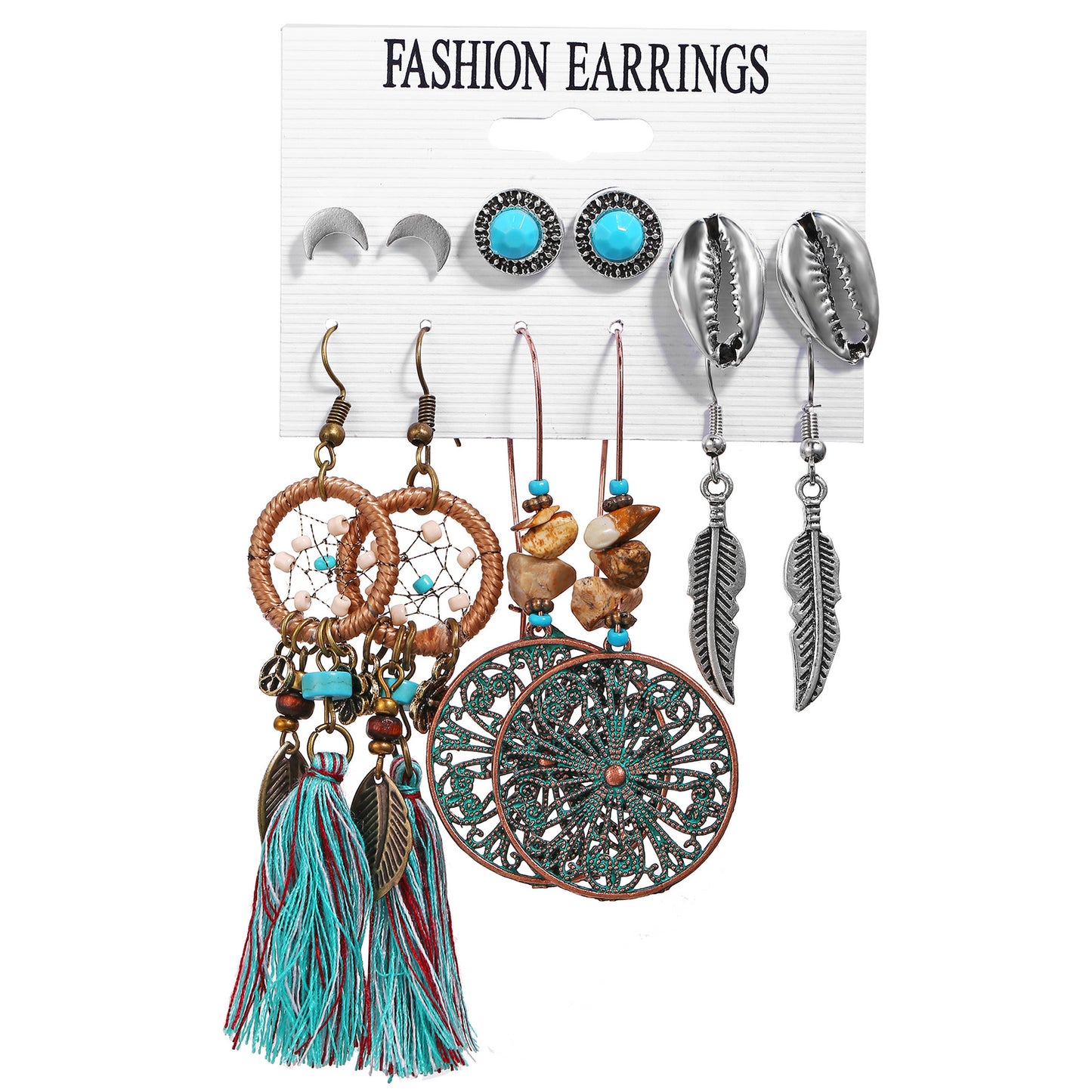 Fashion Dreamcatcher Alloy Plating Inlay Artificial Gemstones Earrings 1 Set