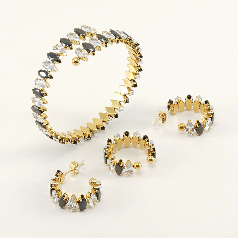 Wholesale Fashion Eye Stainless Steel Inlay Zircon Bracelets Earrings