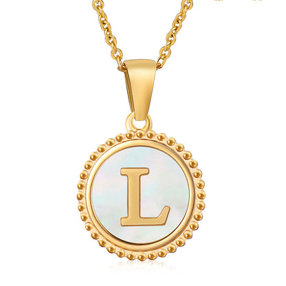 Simple Style Letter Stainless Steel Inlay Shell Pendant Necklace