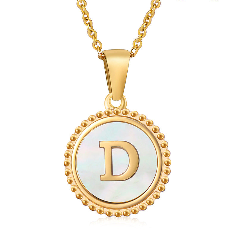 Simple Style Letter Stainless Steel Inlay Shell Pendant Necklace