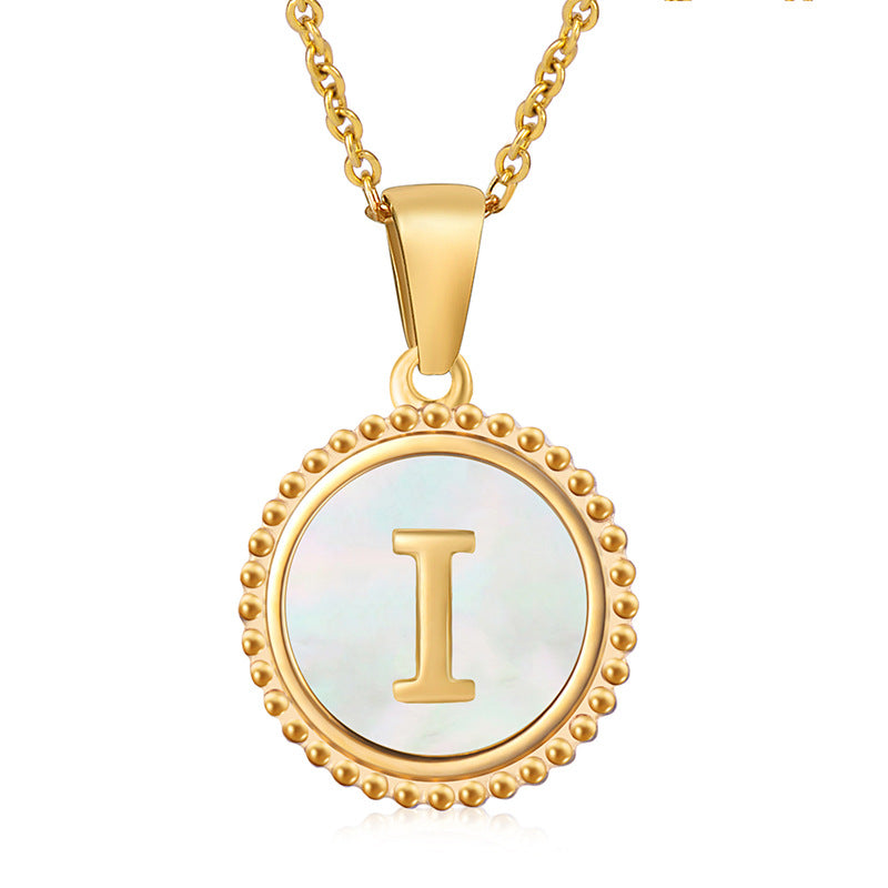 Simple Style Letter Stainless Steel Inlay Shell Pendant Necklace