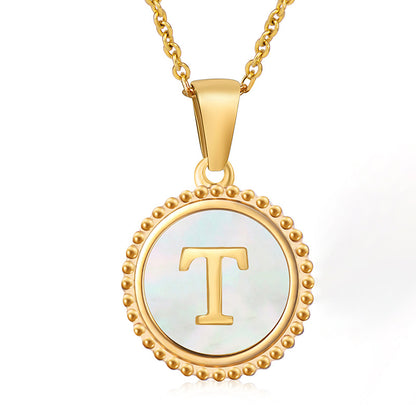 Simple Style Letter Stainless Steel Inlay Shell Pendant Necklace