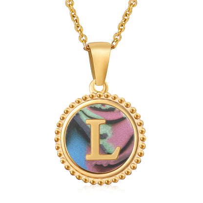 Simple Style Letter Stainless Steel Inlay Shell Pendant Necklace