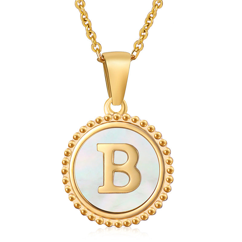 Simple Style Letter Stainless Steel Inlay Shell Pendant Necklace