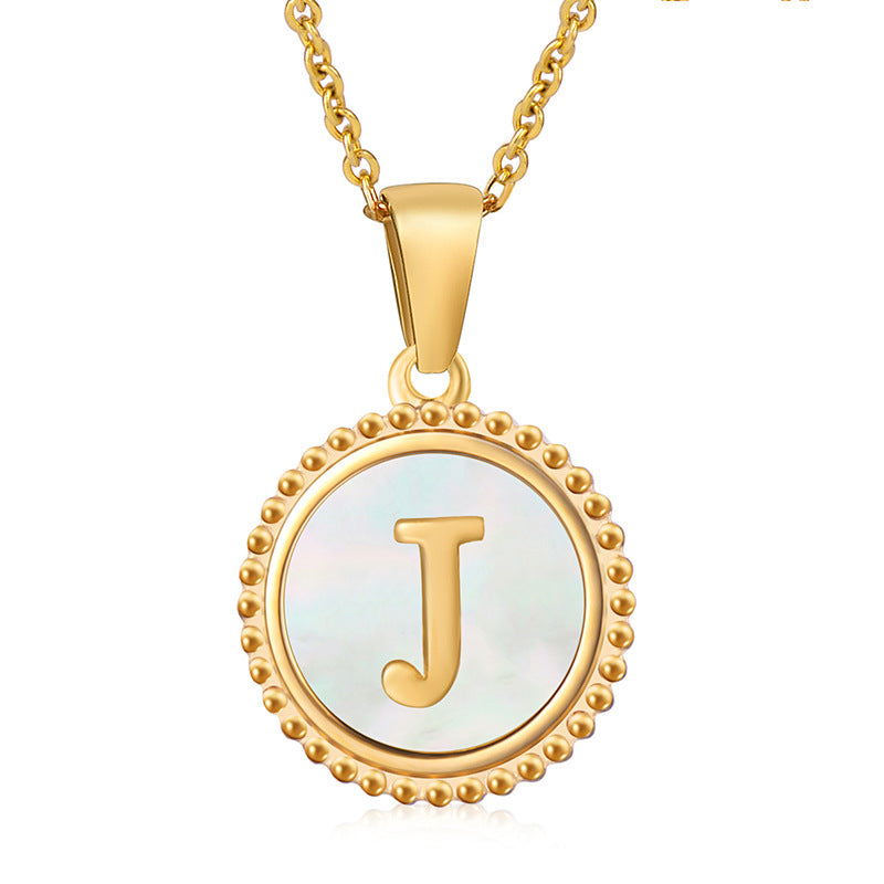 Simple Style Letter Stainless Steel Inlay Shell Pendant Necklace