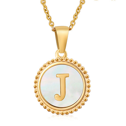 Simple Style Letter Stainless Steel Inlay Shell Pendant Necklace