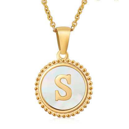 Simple Style Letter Stainless Steel Inlay Shell Pendant Necklace