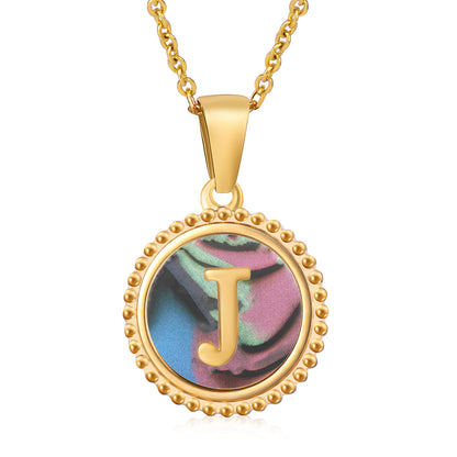 Simple Style Letter Stainless Steel Inlay Shell Pendant Necklace