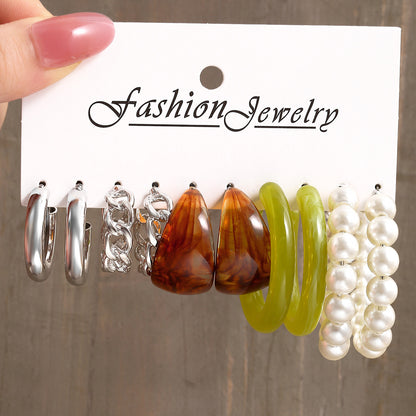 1 Set Retro C Shape Plating Acetic Acid Sheets Artificial Pearls Earrings