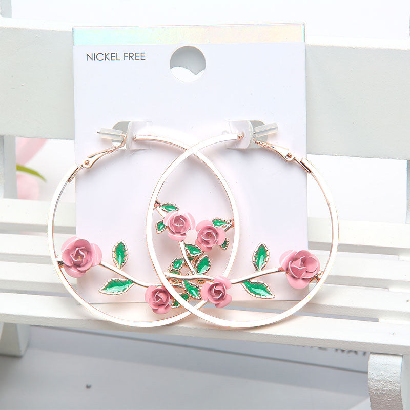 Fashion Rose Alloy Enamel Plating Earrings