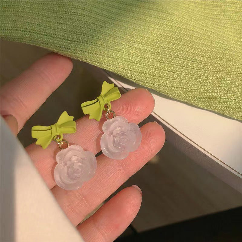 Sweet Heart Shape Flower Bow Knot Stoving Varnish Alloy Drop Earrings Ear Studs