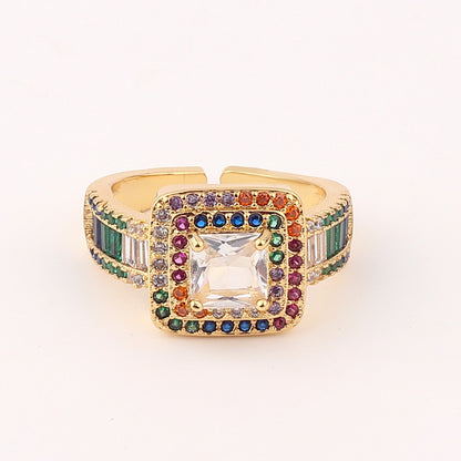 1 Piece Simple Style Flower Copper Inlay Zircon Open Ring