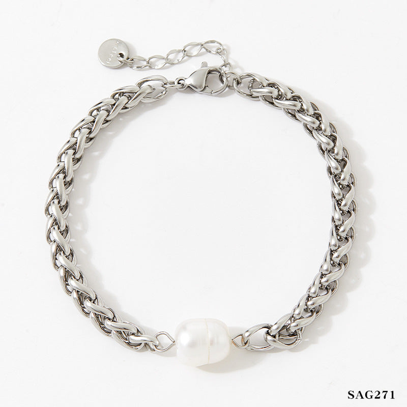 Fashion Solid Color Stainless Steel Bracelets Pearl Stainless Steel Bracelets