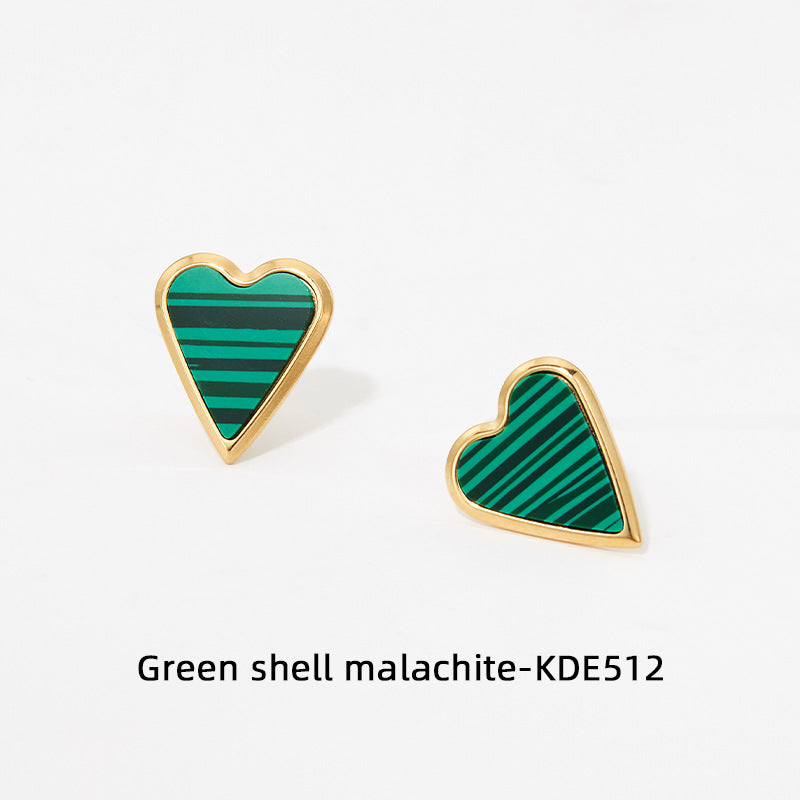 Wholesale Fashion Heart Shape Stainless Steel Inlay Shell Earrings Necklace