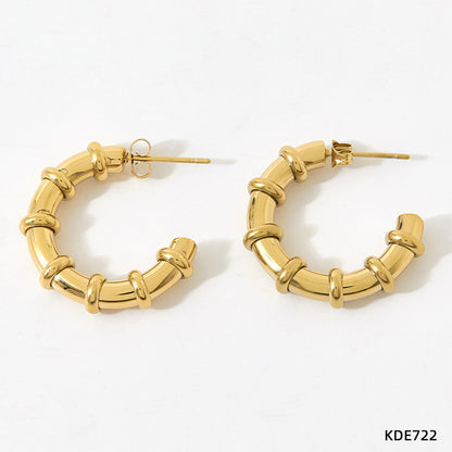 Fashion C Shape Plating Stainless Steel Hoop Earrings