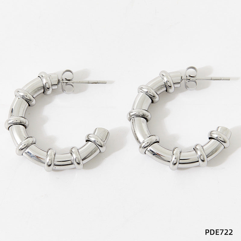 Fashion C Shape Plating Stainless Steel Hoop Earrings