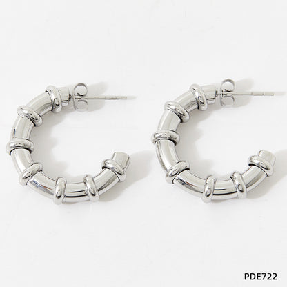 Fashion C Shape Plating Stainless Steel Hoop Earrings