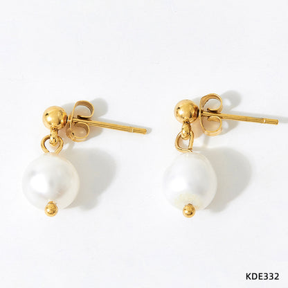 1 Pair Fashion Solid Color Stainless Steel Freshwater Pearl 14k Gold Plated Drop Earrings