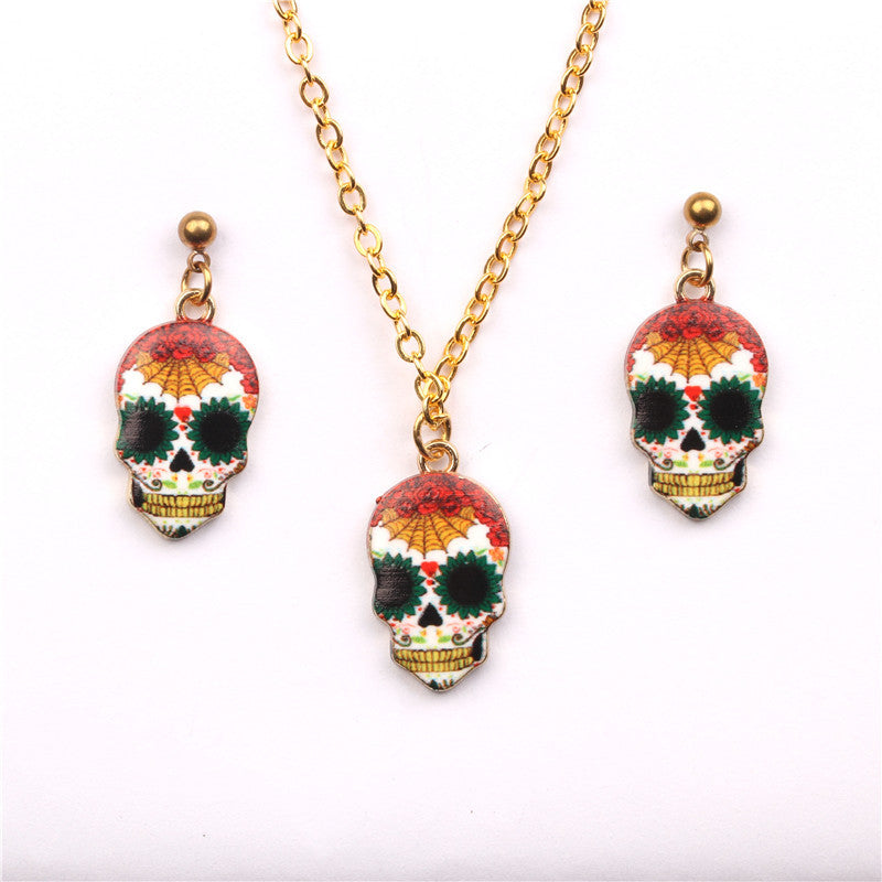 Fashion Skull Alloy Enamel Women's Earrings Necklace