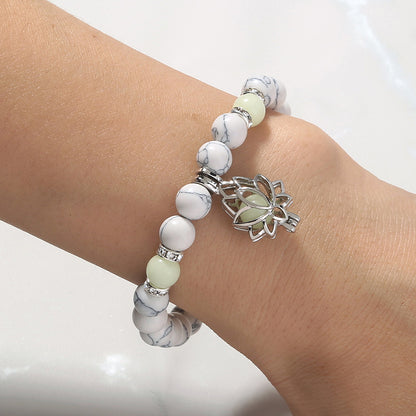 Hip-hop Lotus Alloy Beaded Luminous Inlay Zircon Bracelets