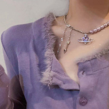 Fashion Planet Alloy Patchwork Pearl Rhinestones Women's Pendant Necklace 1 Piece