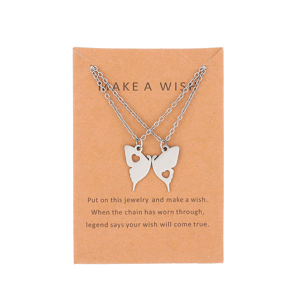 Simple Style Heart Shape Butterfly Stainless Steel Necklace Hollow Out Stainless Steel Necklaces