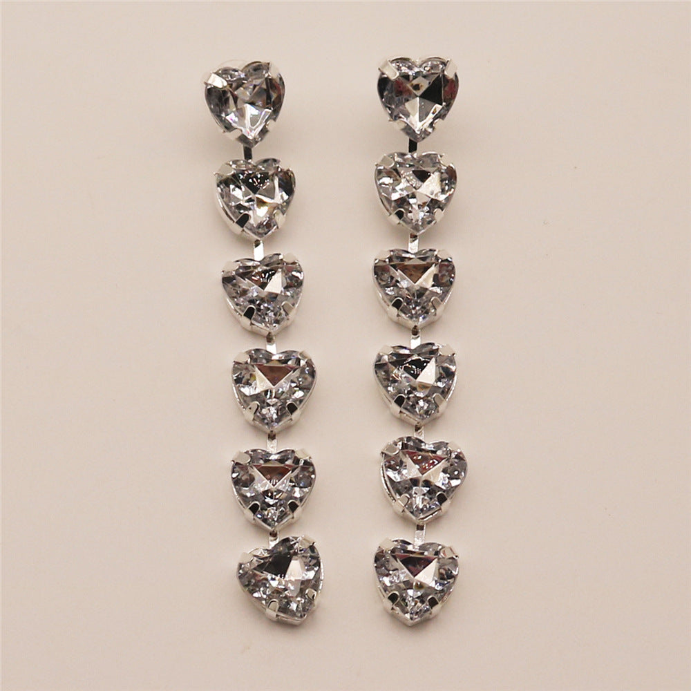 Fashion Heart Shape Metal Inlay Rhinestones Women's Drop Earrings