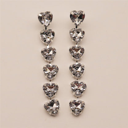 Fashion Heart Shape Metal Inlay Rhinestones Women's Drop Earrings