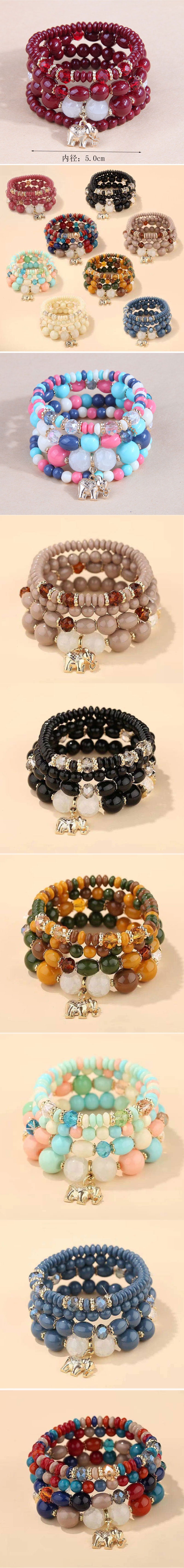 Retro Elephant Resin Layered Women's Bracelets 1 Set