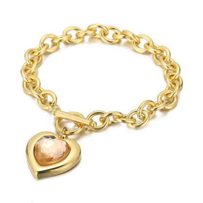 Fashion Heart Shape Titanium Steel Bracelets Plating Inlay Glass Stainless Steel Bracelets